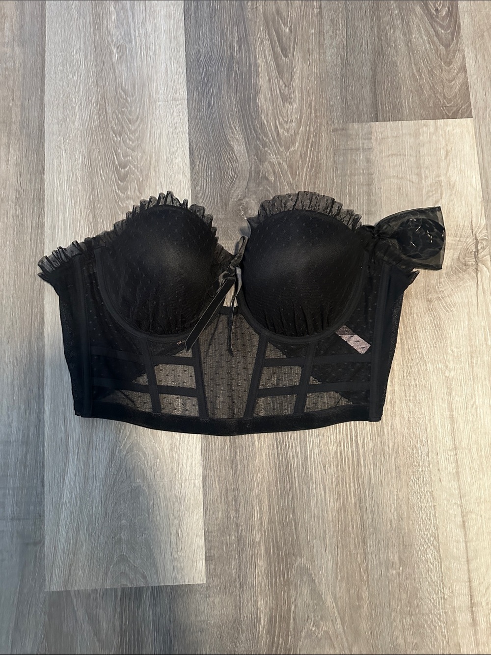Victoria's Secret Black Lace Longline Strapless Bustier